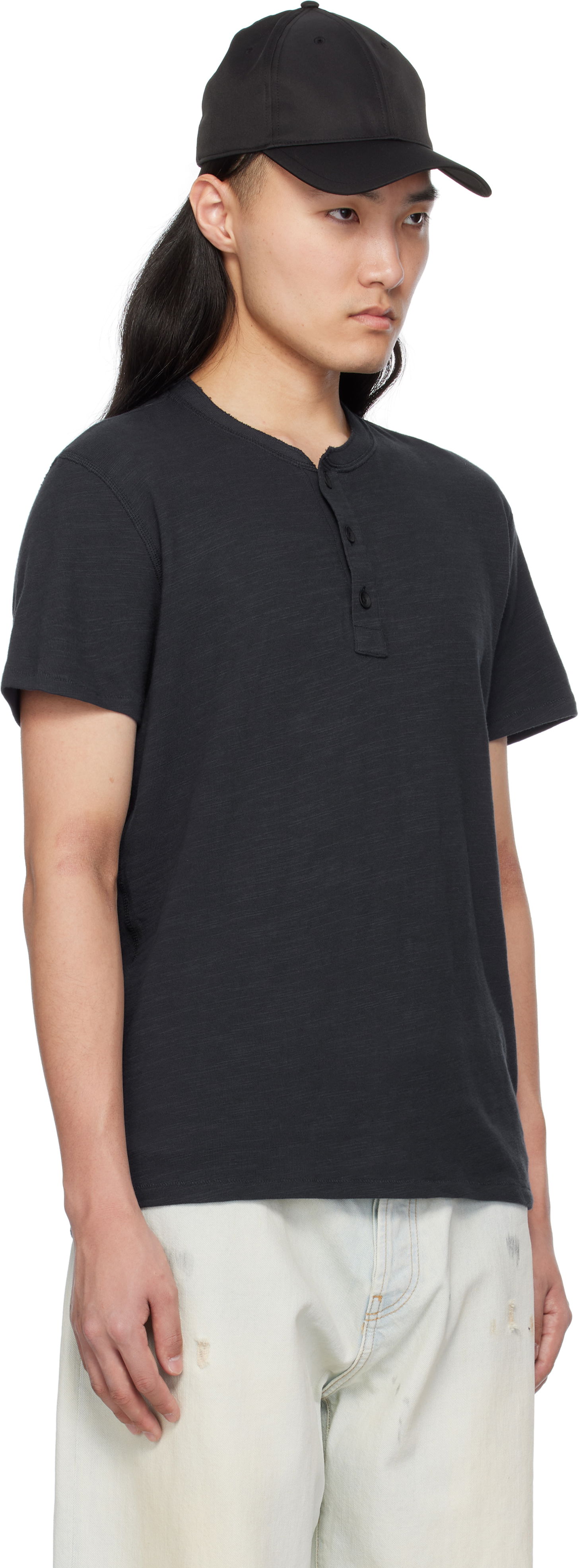 Tričko rag & bone Rag & Bone Classic Cotton Henley T-Shirt Čierna | M000T906G, 1