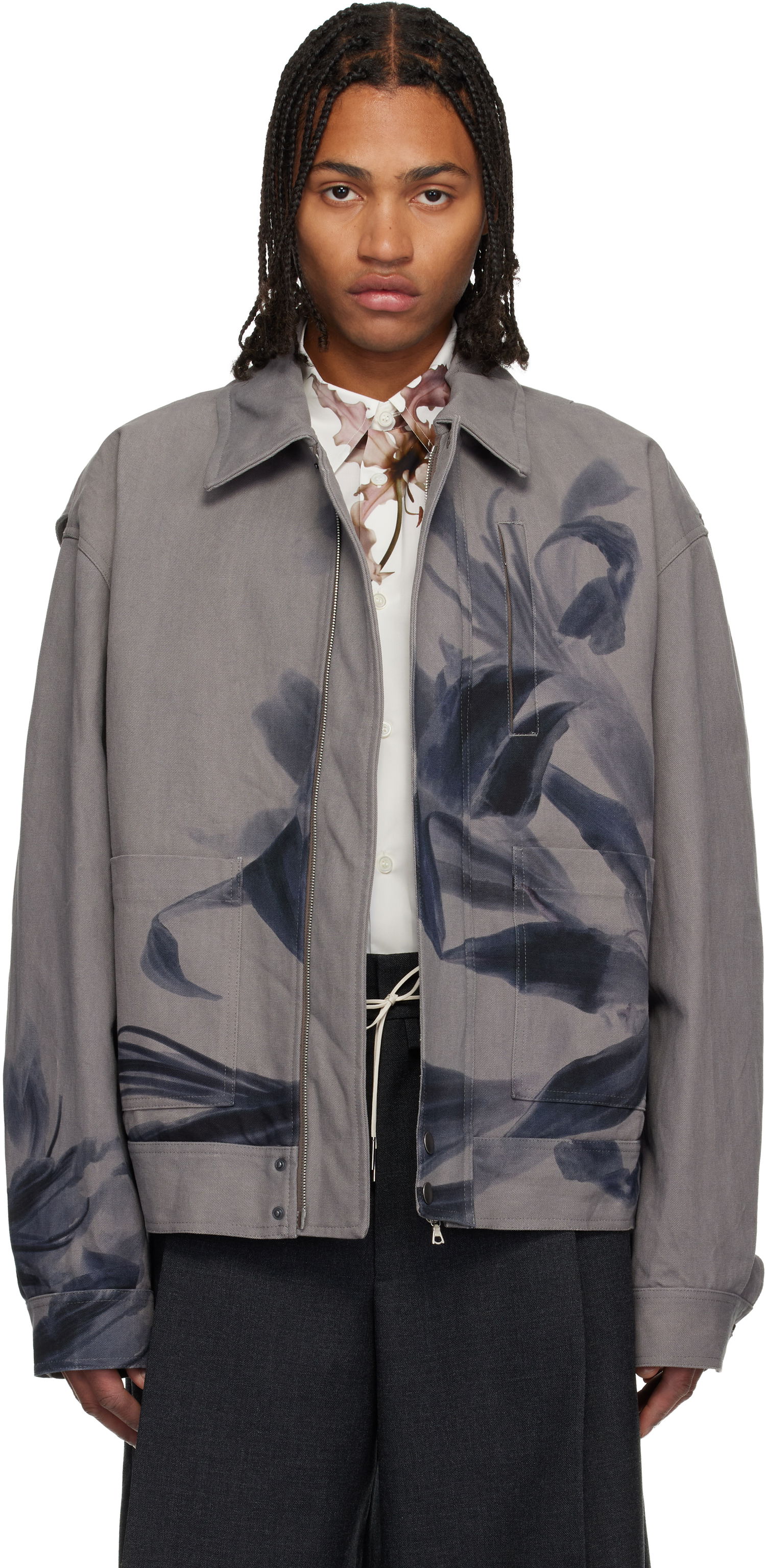Bunda Dries Van Noten Dries Van Noten Abstract Floral Zip-Up Jacket Šedá | 252-020572-2368, 0