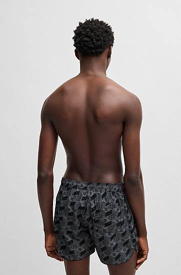 Plavky BOSS Swim Shorts with Allover Monogram Print Šedá | 50533795, 1