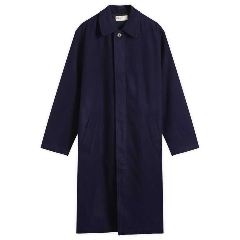 Kabáty Universal Works Mowbray Wool Mac Coat, Size Small Navy | 33104-NVY