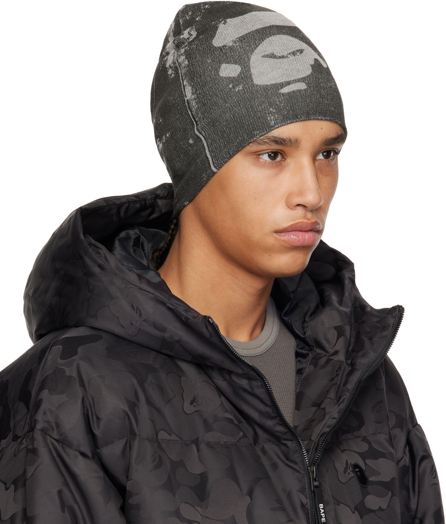 Kulicha BAPE A Bathing Ape Ape Head Knit Beanie Šedá | 001HTK801010M, 1