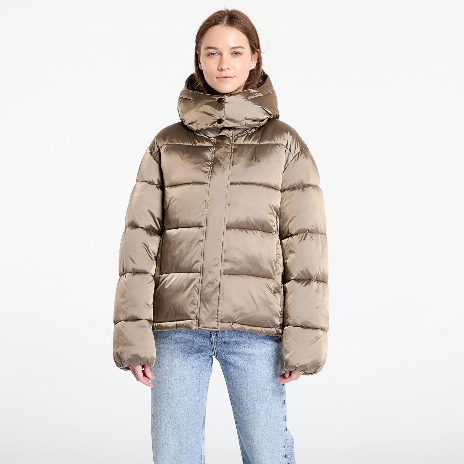 Prešívaná bunda CALVIN KLEIN Shiny Satin Puffer Jacket Brindle Béžová | J20J224616 PAV, 0