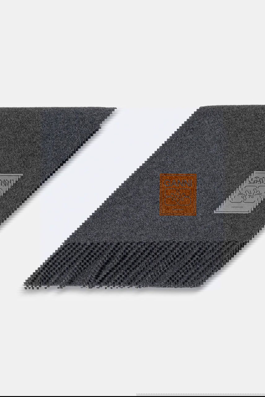 Šál GANNI Smooth Double Face Wool Solid Scarf Šedá | A6932, 1