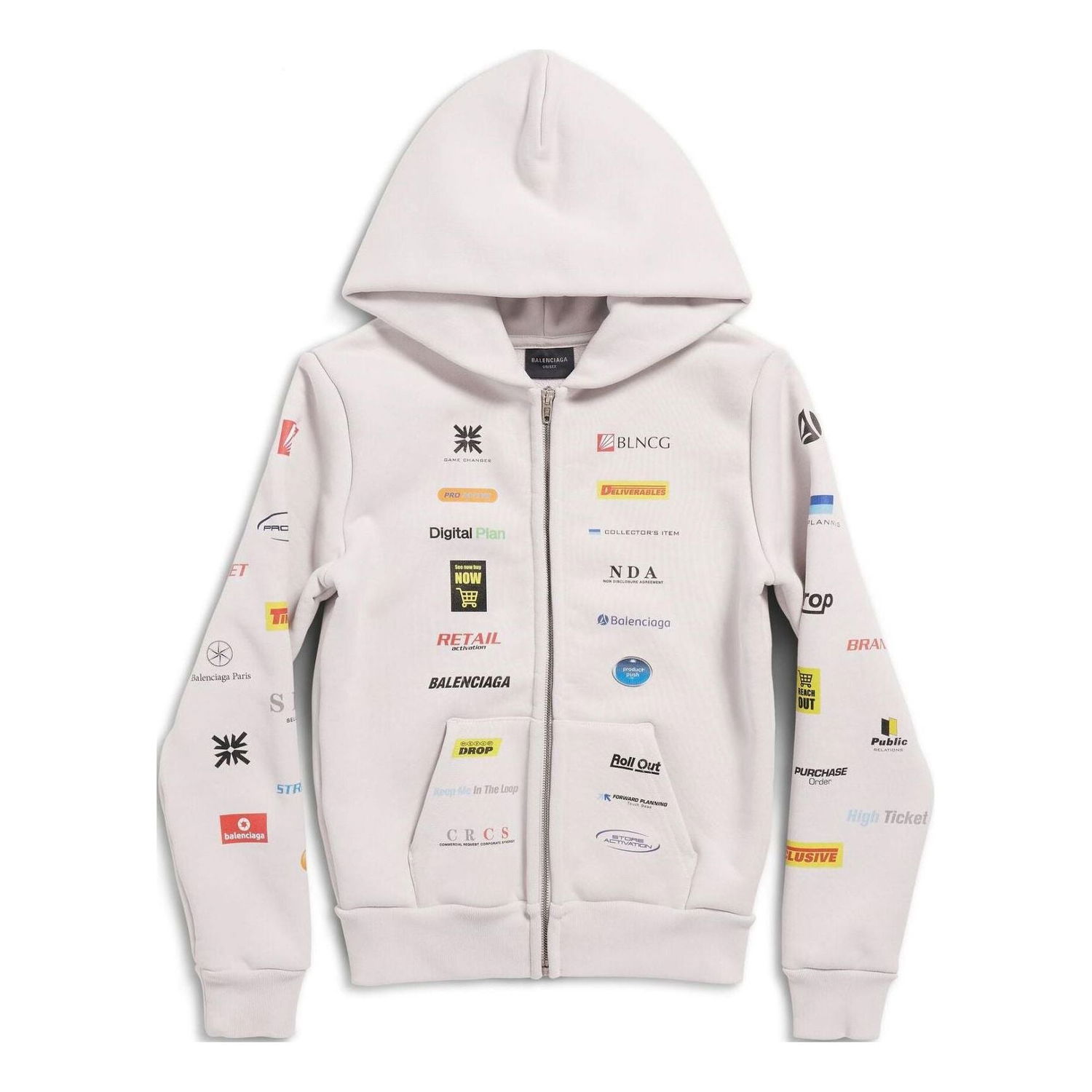 Mikina Balenciaga Balenciaga Business English Zip-Up Hoodie Biela | 788243TQVH69016, 0