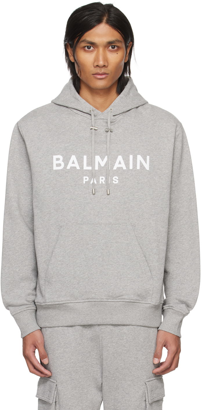 Mikina Balmain Printed Hoodie Šedá | CH1JR002BB65