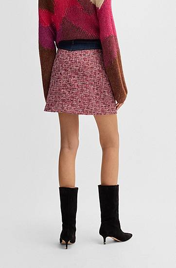 Sukňa BOSS A-Line Tweed Skirt with Denim Trims Červená | 50531027, 1