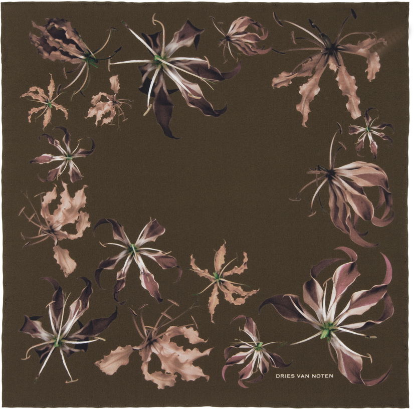 Šál Dries Van Noten Floral Printed Pocket Square Hnedá | 252-021301-2010