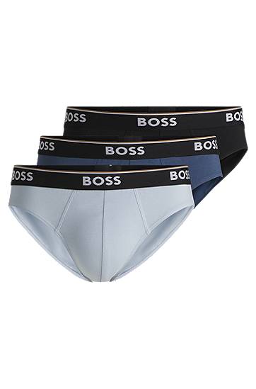 Boxerky BOSS BOSS Stretch-Cotton Briefs, 3-Pack with Logo Waistbands Šedá | 50531681, 0