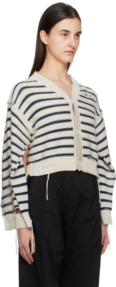 Sveter Maison Margiela MM6 Maison Margiela Striped Distressed V-Neck Cardigan Čierna | S52HP0025 M13080, 4