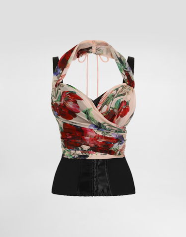 Tielko Dolce & Gabbana Dolce & Gabbana Marquisette and Chiffon Floral Print Corset Top Ružová | F7AX7TIS1Y7H25PR, 0