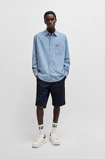 Košeľa BOSS Cotton Chambray Overshirt Modrá | 50539312, 1
