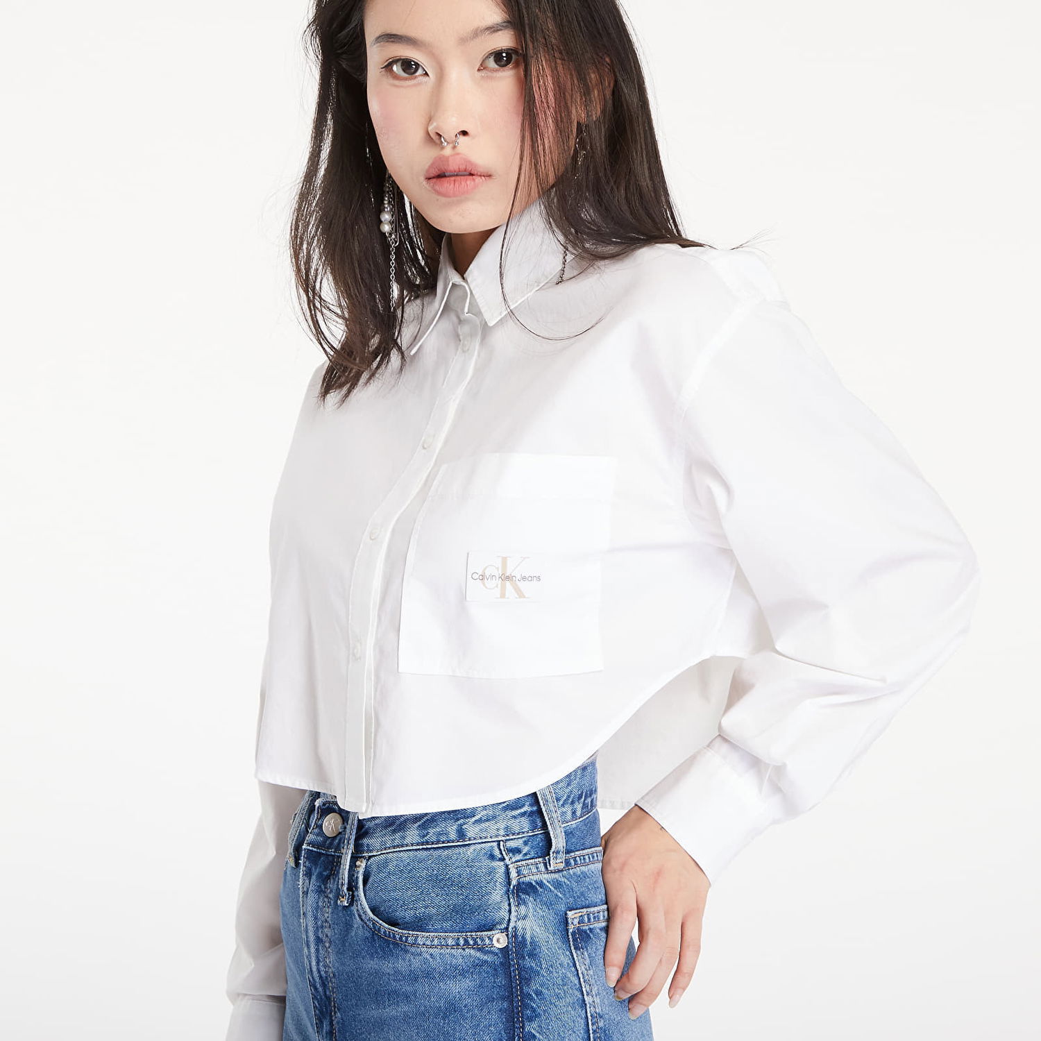 Tričko CALVIN KLEIN Woven Label Cropped T-Shirt White Biela | J20J222614 0LB, 1