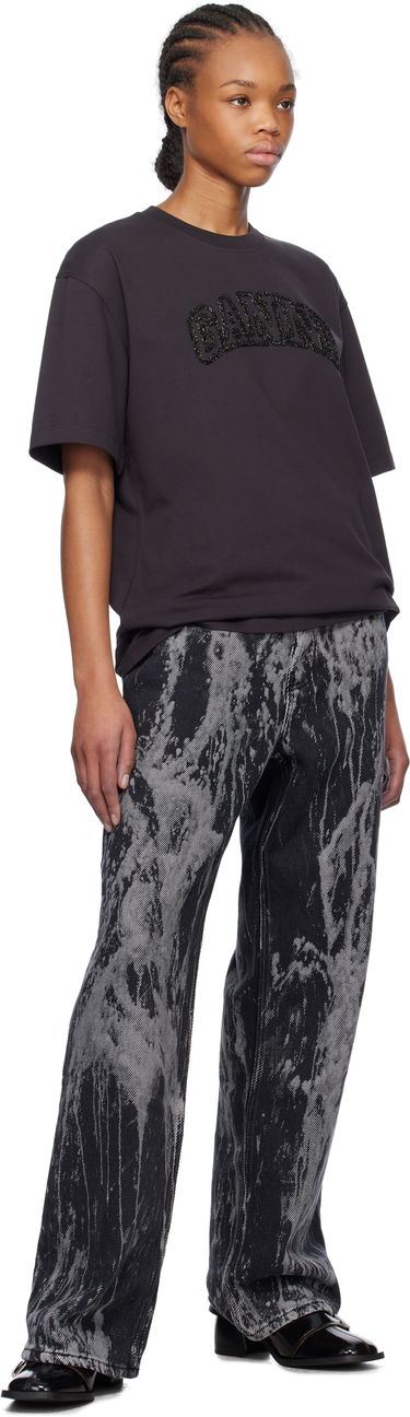 Tričko GANNI GANNI Heavy Cotton Drop Shoulder T-Shirt with Embroidered Logo Hnedá | T4095, 3