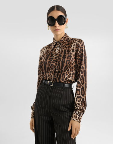 Košeľa Dolce & Gabbana Dolce & Gabbana Leopard-print Satin Shirt Hnedá | F5S48TFS1GTHY13M, 3