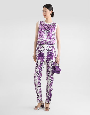 Tielko Dolce & Gabbana Dolce & Gabbana Majolica-Print Silk Tank Top Fialová | FXT06TJBSJFH25DQ, 3