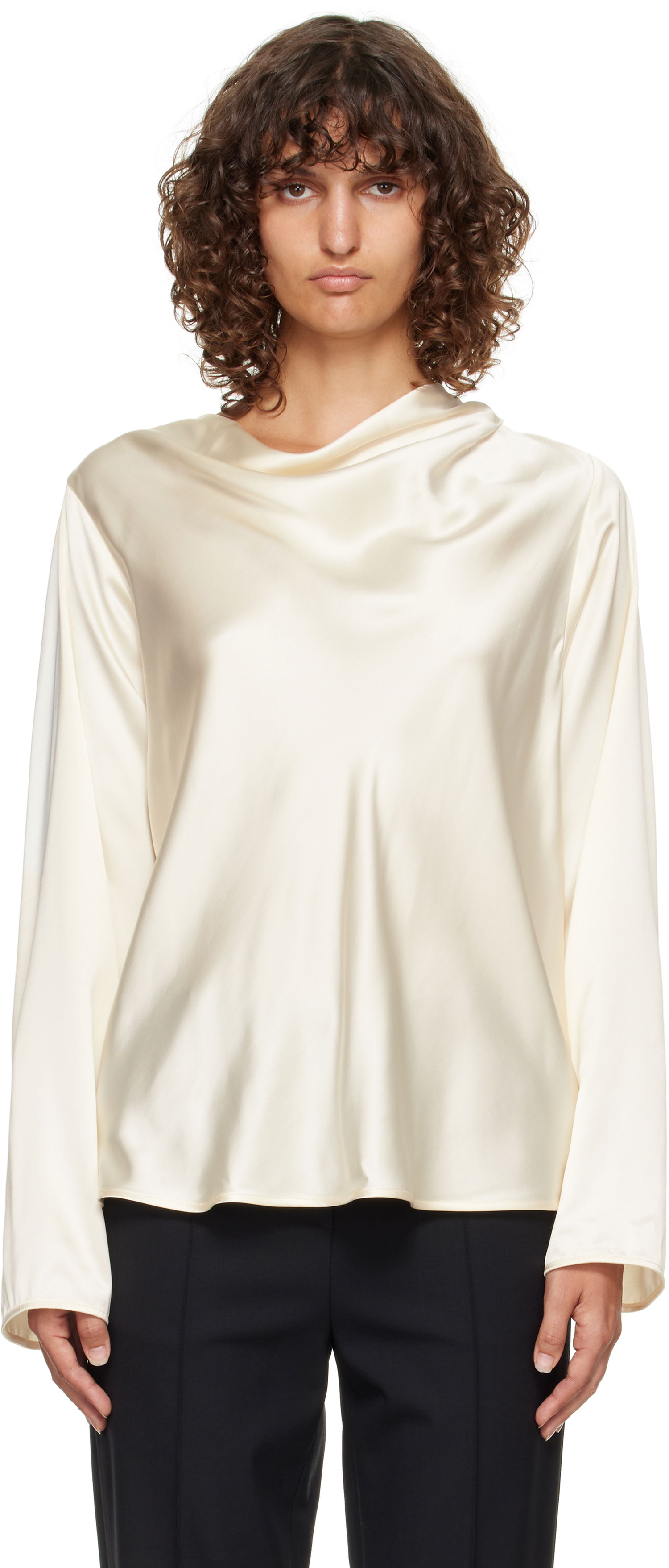 Košeľa Loulou de Saison Loulou de Saison Riddy Draped Satin Blouse Biela | RIDDY, 0