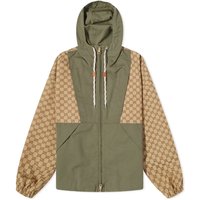 Men's GG Jacquard Hooded Jacket Camel/Green