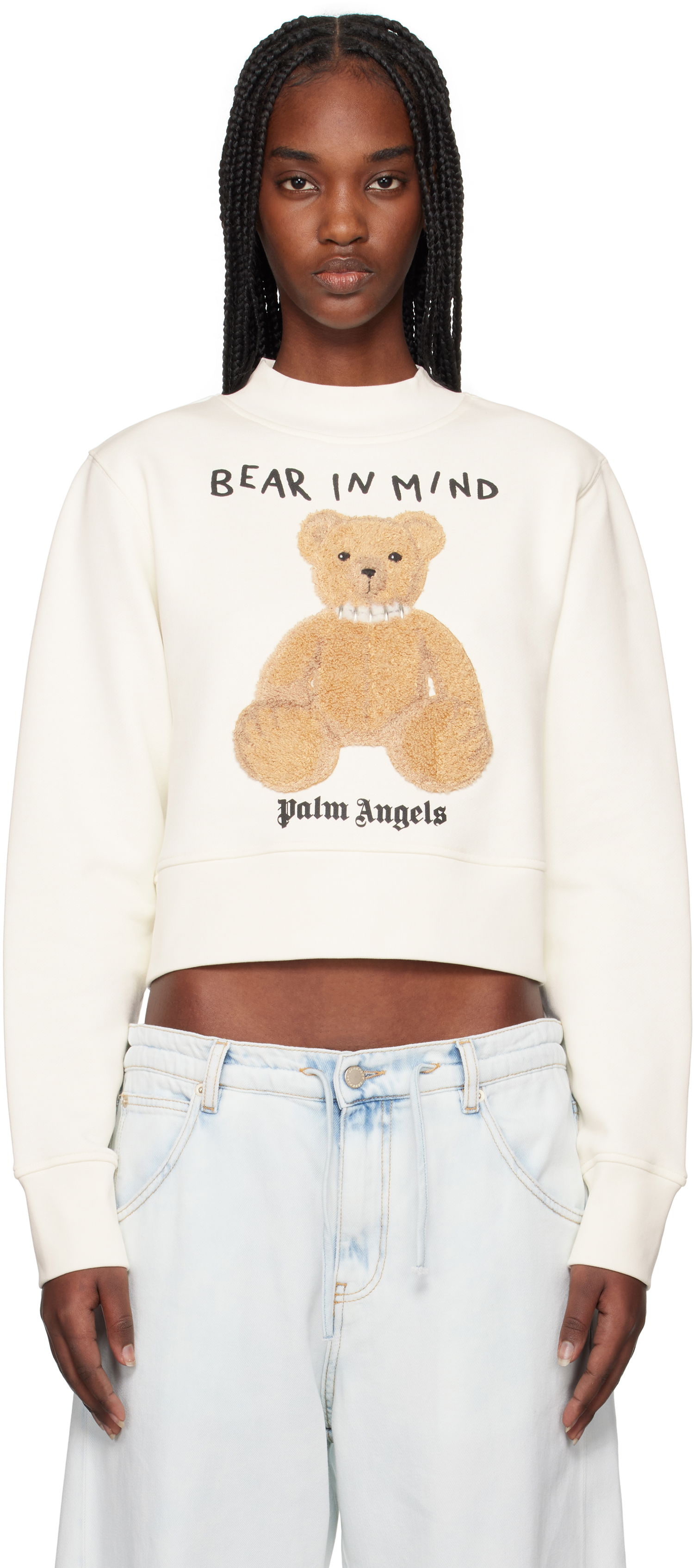 Sveter Palm Angels Palm Angels 'Bear in Mind' Cropped Sweatshirt Biela | PWBA016S25FLE0030360, 0