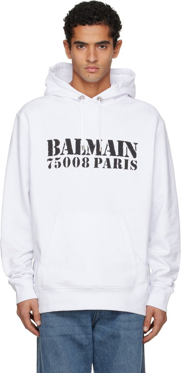 Mikina Balmain 'Balmain' Stamp Printed Hoodie Biela | FH1JT047BD04, 0