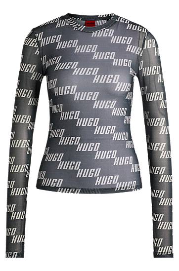 Tričko BOSS HUGO Stretch Mesh Logo-Print Top Šedá | 50534837, 0