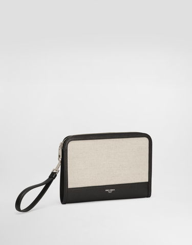 Batohy a tašky Dolce & Gabbana Dolce & Gabbana Atene Canvas and Calfskin Clutch Béžová | BM2528AE8558S469, 2