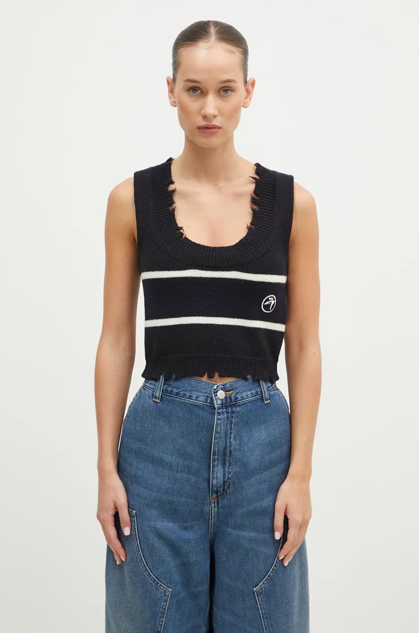 Sveter Ambush Destroyed Rib Round Neck Vest Čierna | BWHT003F24KNI0011031, 0