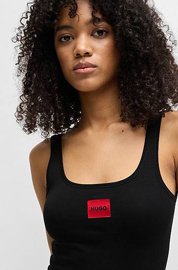 Tielko BOSS HUGO Stretch-Cotton Jersey Vest with Logo Patch Čierna | 50469665, 1