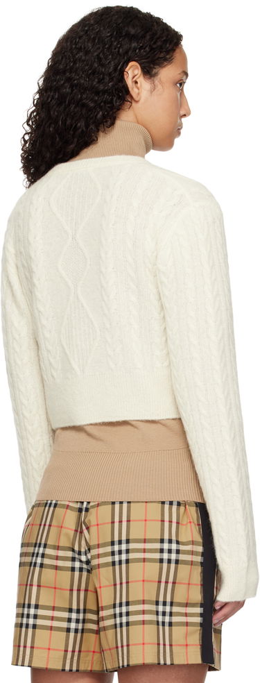Sveter Burberry Burberry Cropped Aran Wool Blend Cardigan Biela | 8097967, 2