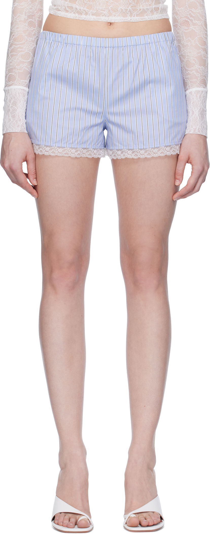 Šortky Miaou Miaou Anna Striped Lace-Trim Shorts Modrá | 3011SPSPRS