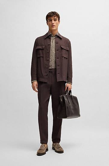 Košeľa BOSS Regular-Fit Striped Linen Shirt Béžová | 50539596, 1