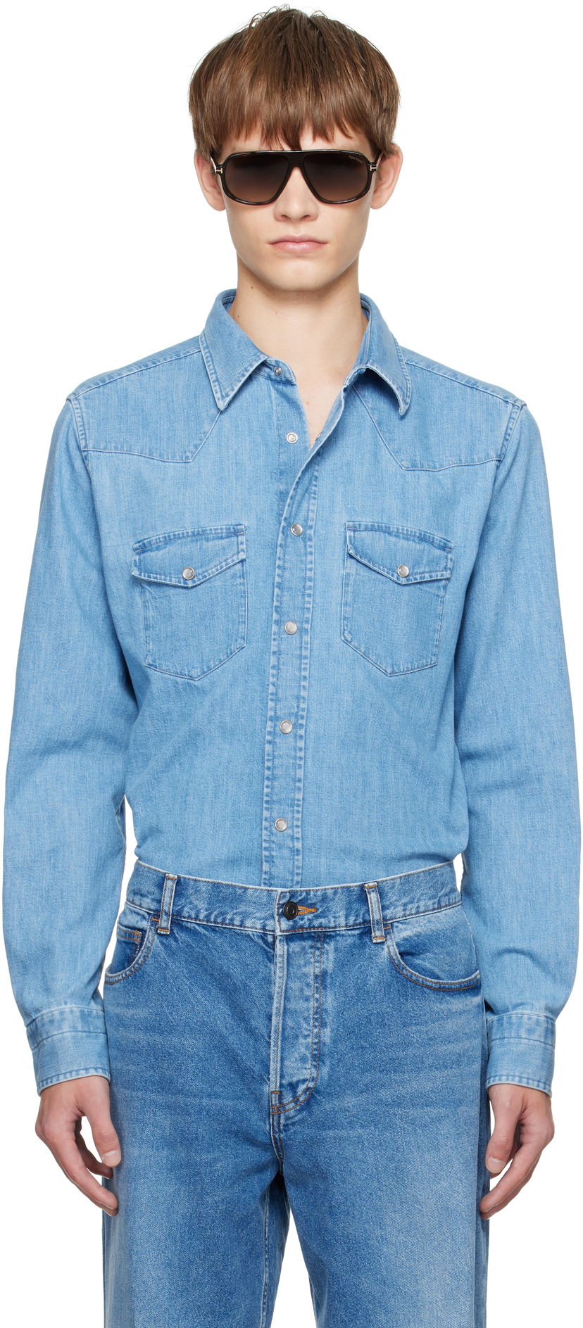 Košeľa Tom Ford TOM FORD Western Denim Shirt Modrá | HDS001-FMC239