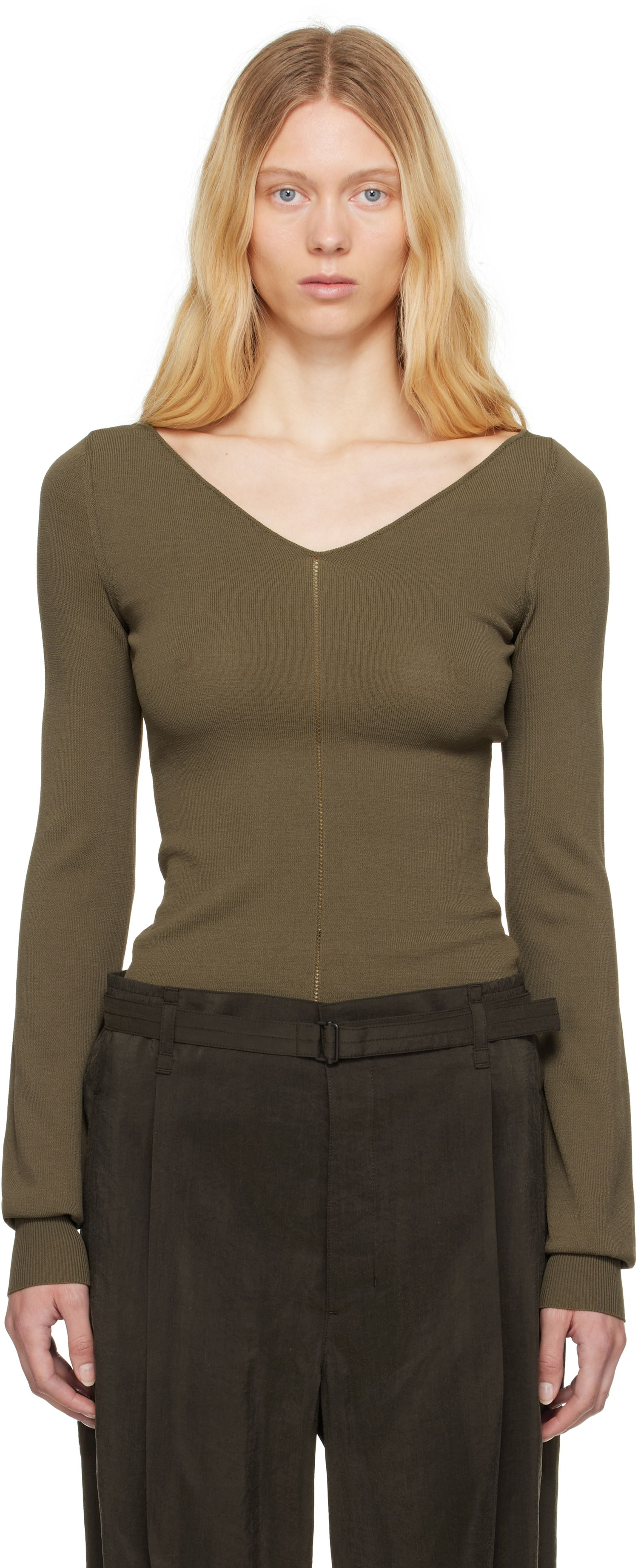 Sveter LEMAIRE Lemaire Wide V-Neck Top Zelené | TO1362 LK1038, 0