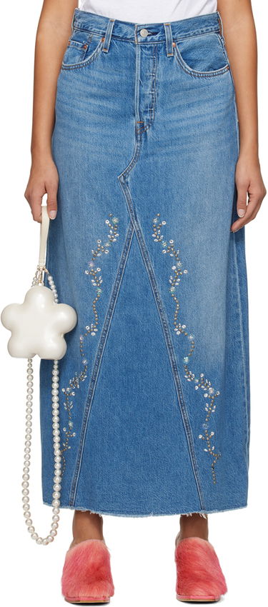 Sukňa Anna Sui Embroidered Denim Midi Skirt Modrá | 0123F10, 0