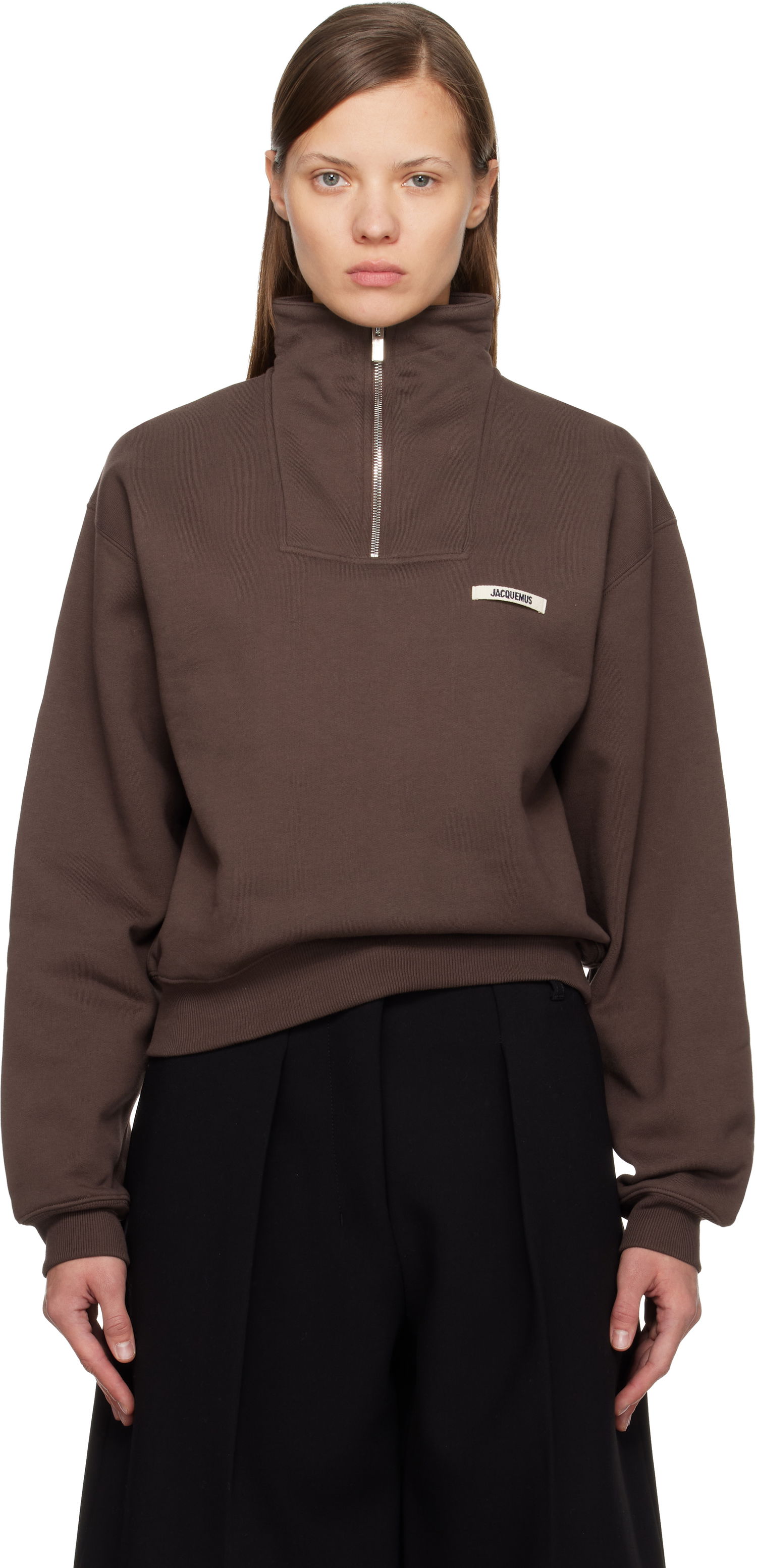 Mikina Jacquemus 'Le Camionneur Gros Grain' Quarter-Zip High-Neck Sweatshirt Hnedá | 25HSSW00210AJ00174, 0