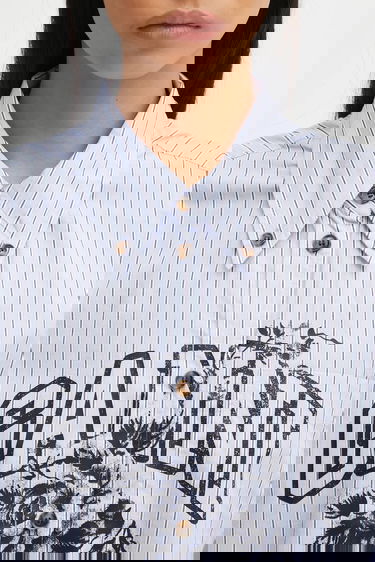 Košeľa GANNI Stripe Cotton Oversized relaxed classic collar shirt Modrá | W0826, 4