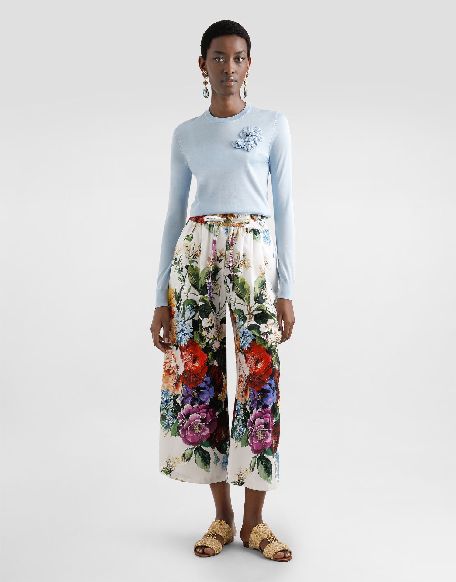 Sveter Dolce & Gabbana Dolce & Gabbana Silk Pullover with Flower Brooch Modrá | FXX48ZJBSO1B1581, 1