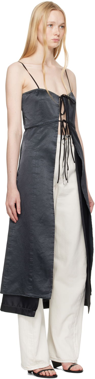 Šaty Maison Margiela MM6 Maison Margiela Washed Viscose Satin Tie-Front Dress Top Čierna | S62DD0041 M35452, 1