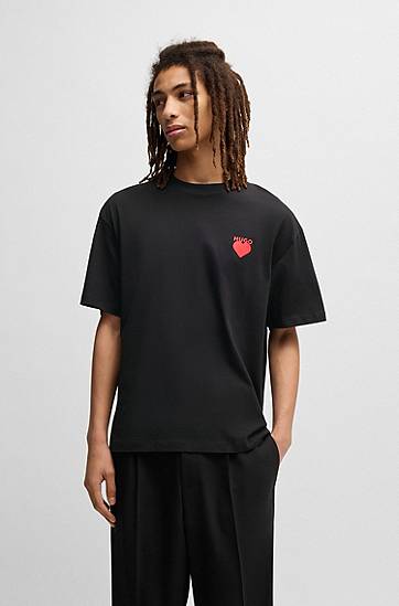Tričko BOSS HUGO Cotton-jersey T-shirt with Heart Artwork Čierna | 50530557, 1