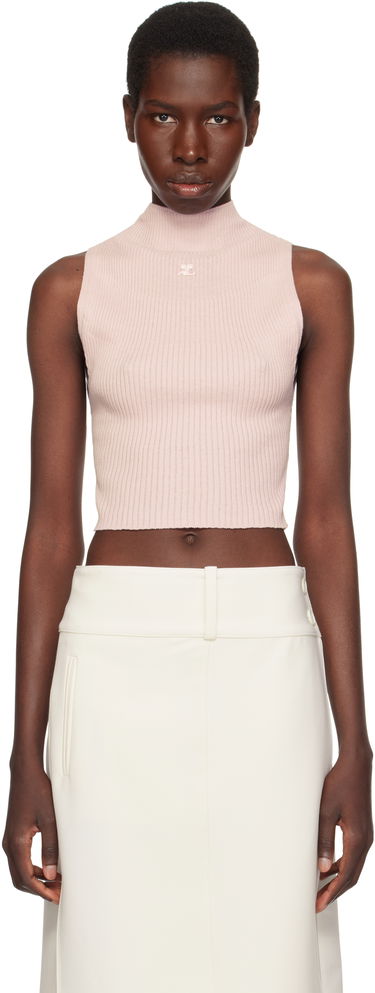 Tielko Courrèges Courrèges Mockneck Ribbed Cropped Tank Top Ružová | 225MTO402FI0049, 0