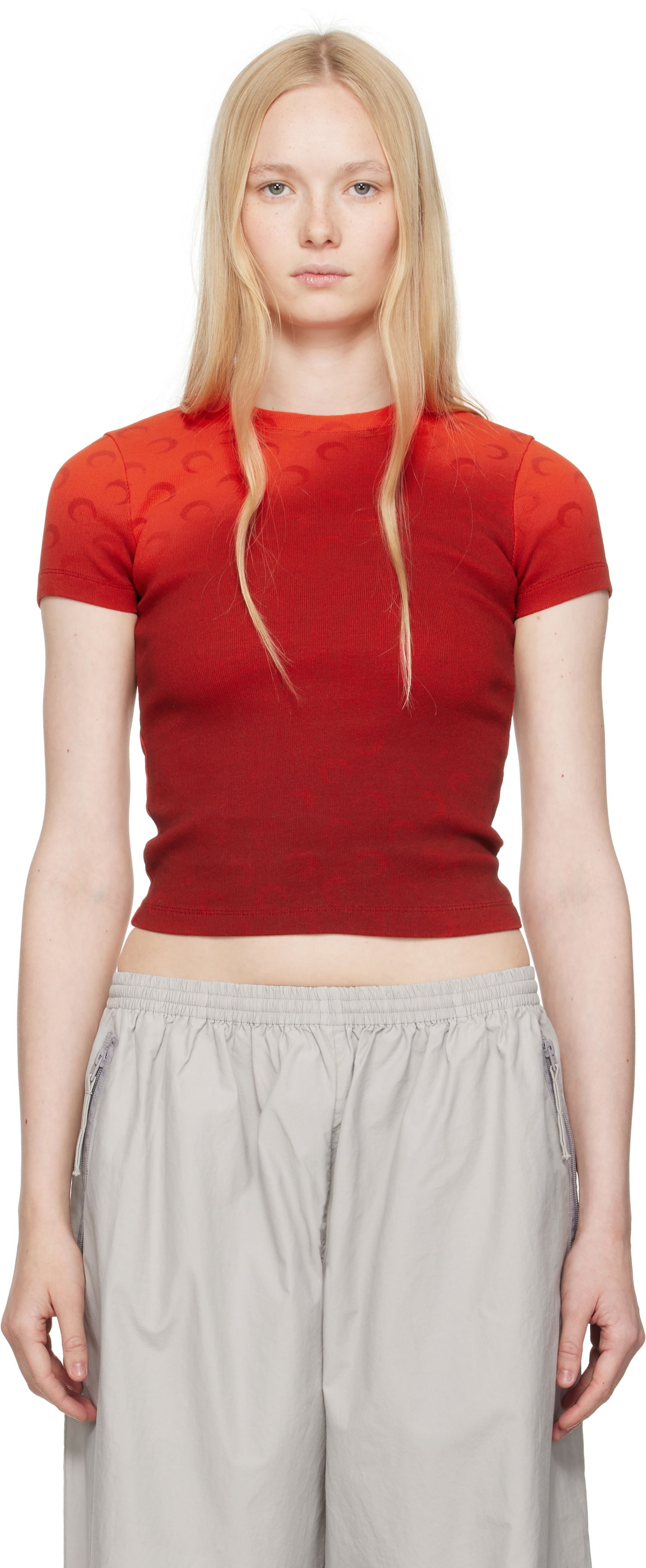 Crop Top Marine Serre Marine Serre Moon Faded Baby Fit T-shirt Červená | WTT012A CJER0070, 0