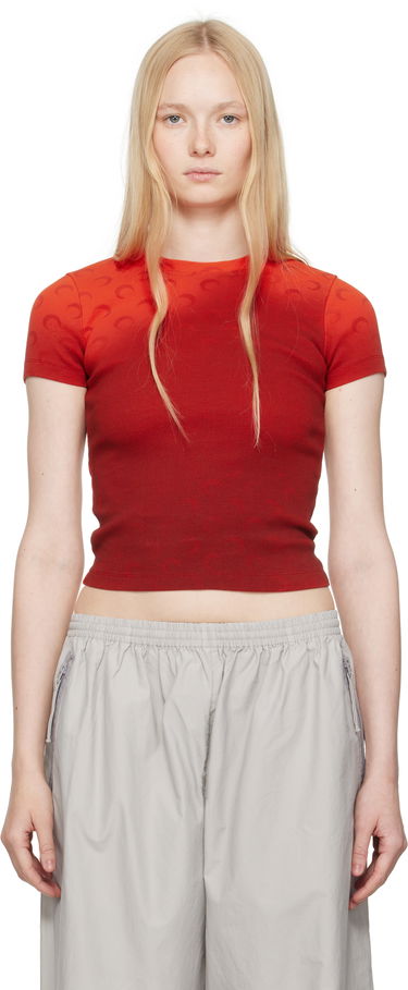 Crop Top Marine Serre Marine Serre Moon Faded Baby Fit T-shirt Červená | WTT012A CJER0070, 0