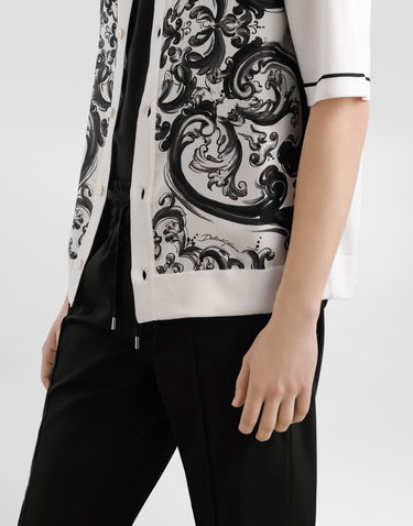 Polo tričko Dolce & Gabbana Dolce & Gabbana Majolica-Print Oversized Silk and Cotton Polo Shirt Biela | GXV90TJBSJLHX5DQ, 3