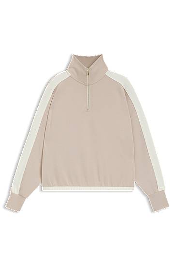 Mikina BOSS Zip-neck sweatshirt with contrast details Béžová | 50550718