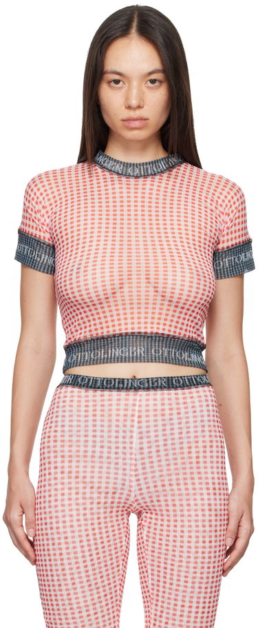 Crop Top Ottolinger Ottolinger Check Mesh T-Shirt Červená | 1010101821, 0