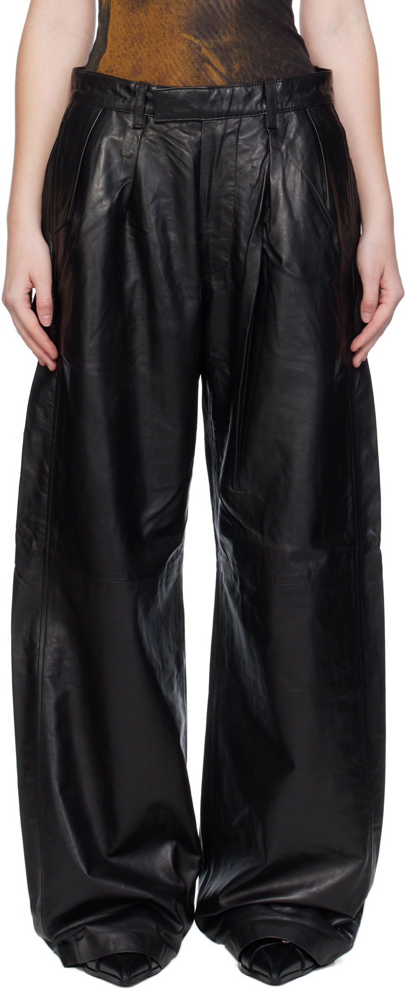 Nohavice R13 R13 Pleated Wide Leg Leather Pants Čierna | R13WR440-R426A