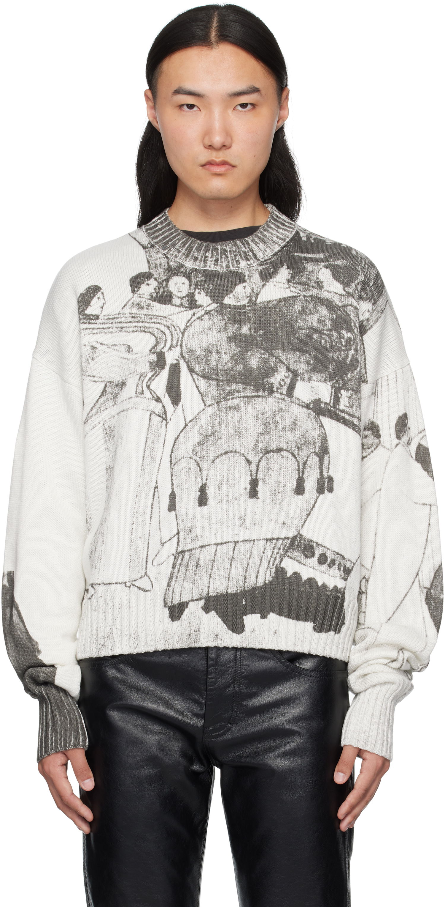 Sveter Enfants Riches Déprimés Enfants Riches Déprimés 'The Ballroom Dance' Graphic Print Sweater Biela | 080-242, 0