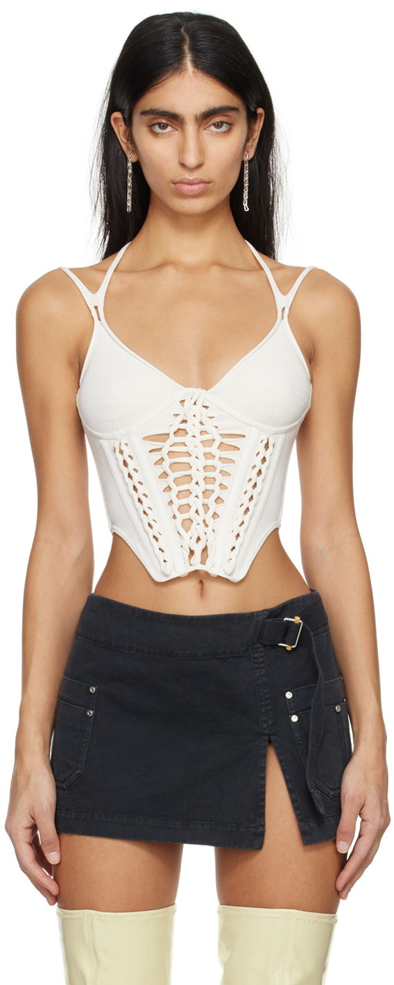 Tielko Dion Lee Braided Corset Top Biela | A7774PS24, 0