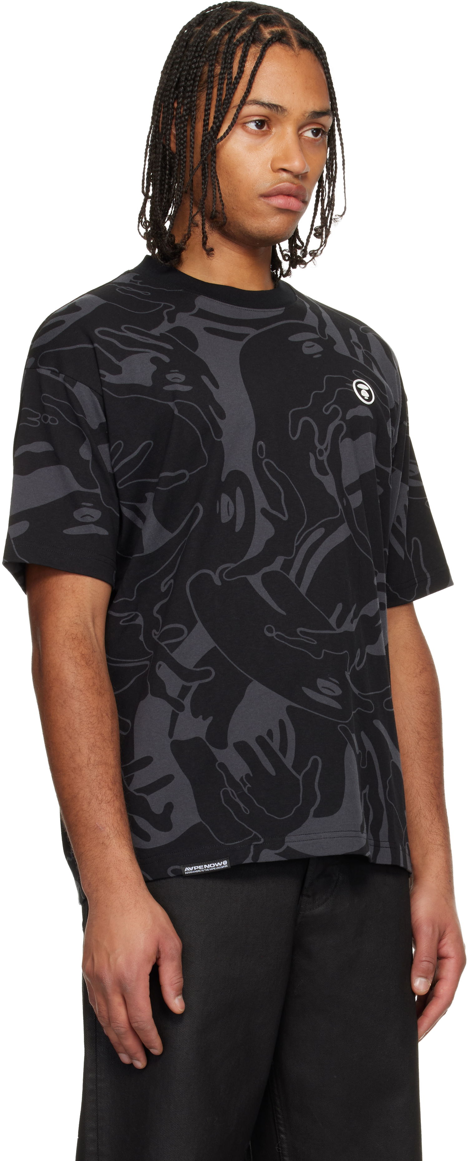 Tričko AAPE by A Bathing Ape Moonface Logo Camo Short Sleeve T-shirt Čierna | AAPTEM1602XXNBKZ, 1