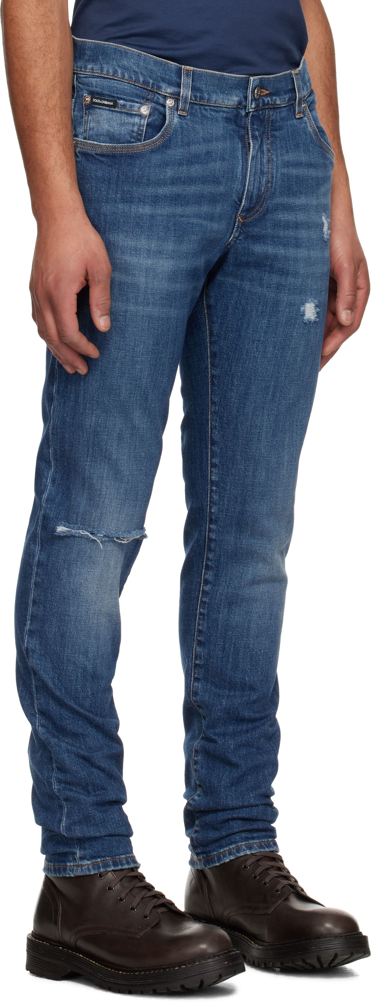 Džínsy Dolce & Gabbana Dolce&Gabbana Slim-Fit Stretch Jeans with Logo Embroidery Modrá | GY07CZG8MX3, 1