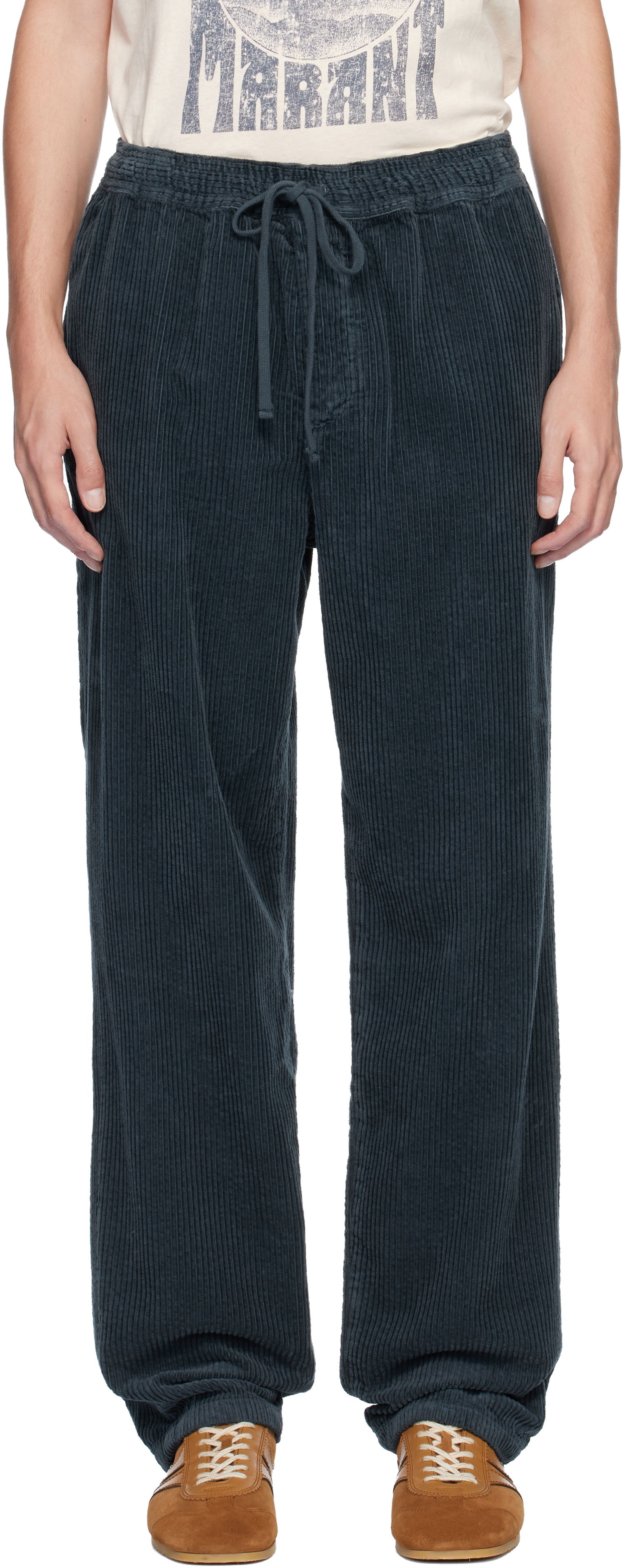 Nohavice ISABEL MARANT Nirlen Corduroy Drawstring Trousers Navy | 24HPA0468HA-B4G03H, 0